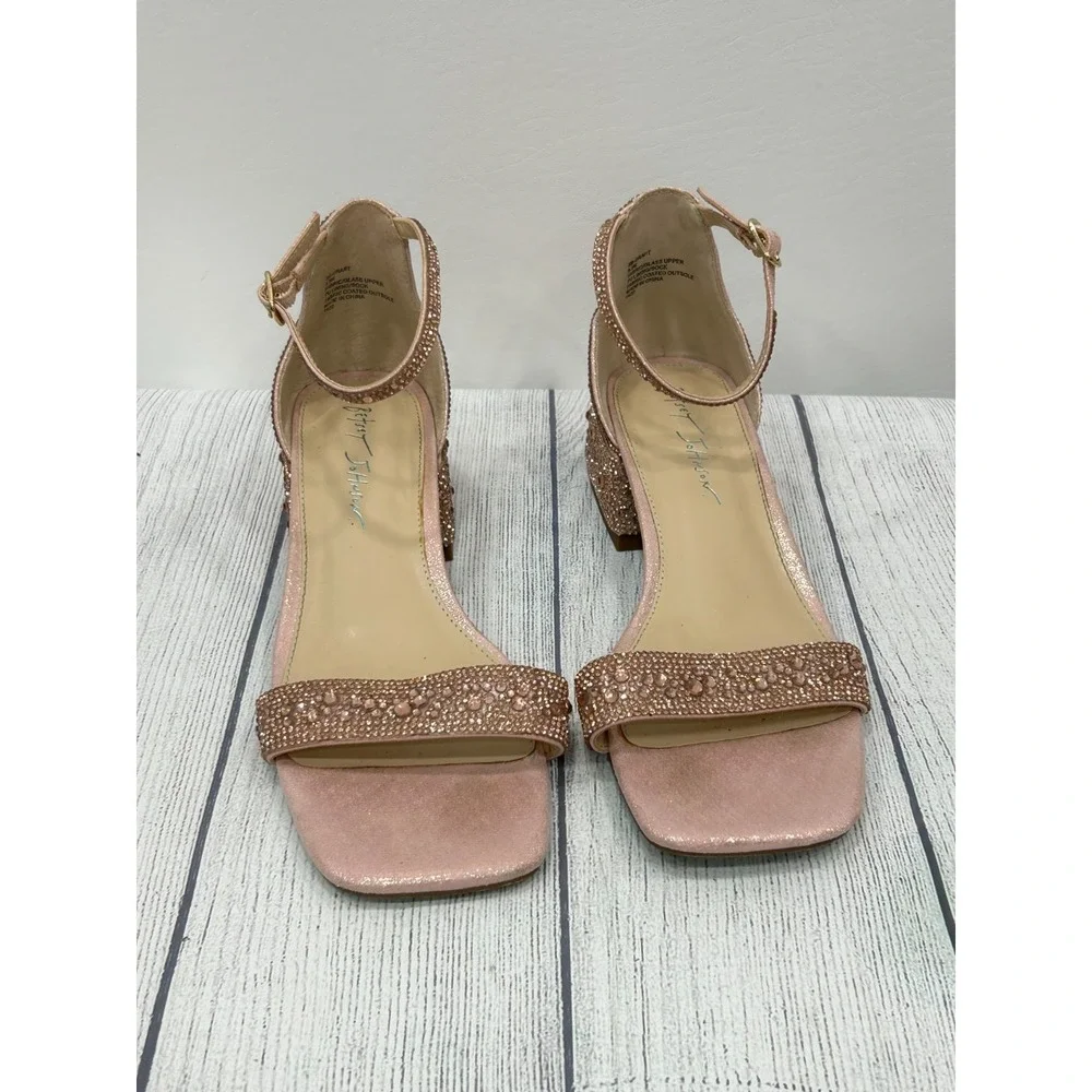 Betsey‎ Johnson Grant Heels Womens 8.5 Pink Rhinestone Ankle Strap Block Prom